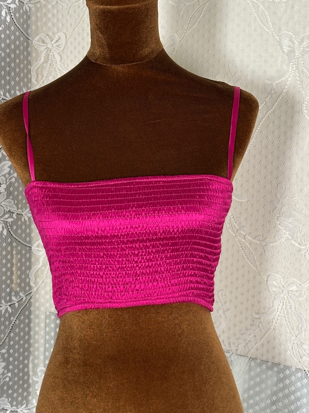 Women's Fuchsia Smocked Cropped Cami Top
